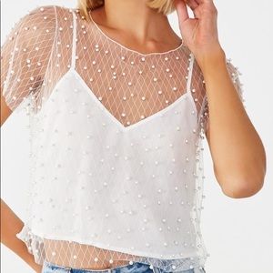 Mesh Pearl Peek-A-Boo Crop Top